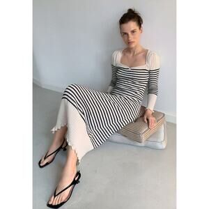 Zara | Striped Knit Dress with Scalloped Hem | Sz XS